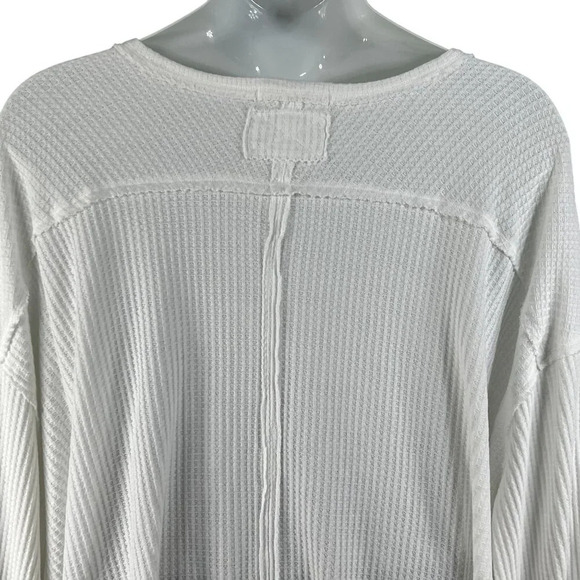 Free People Women Large White Caroline Thermal Top Asym Hem Waffle Knit Pullover - Picture 6 of 13